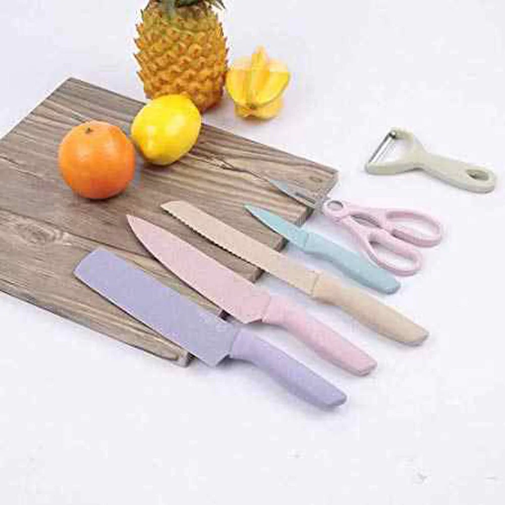 EVERRICHER 02786PCSKitchenKnifeSetCorrugatedColorfulStainlessSteelChefKnifeBreadKnifeCleaverScissorsforKitchen 5 1.webp