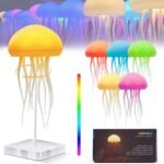 Cute Jellyfish Night Light, RGB Gradient Bedside Lamp Voice Control Rechargeable - Type-C Table Lamp with Touch Sensor for Bedroom