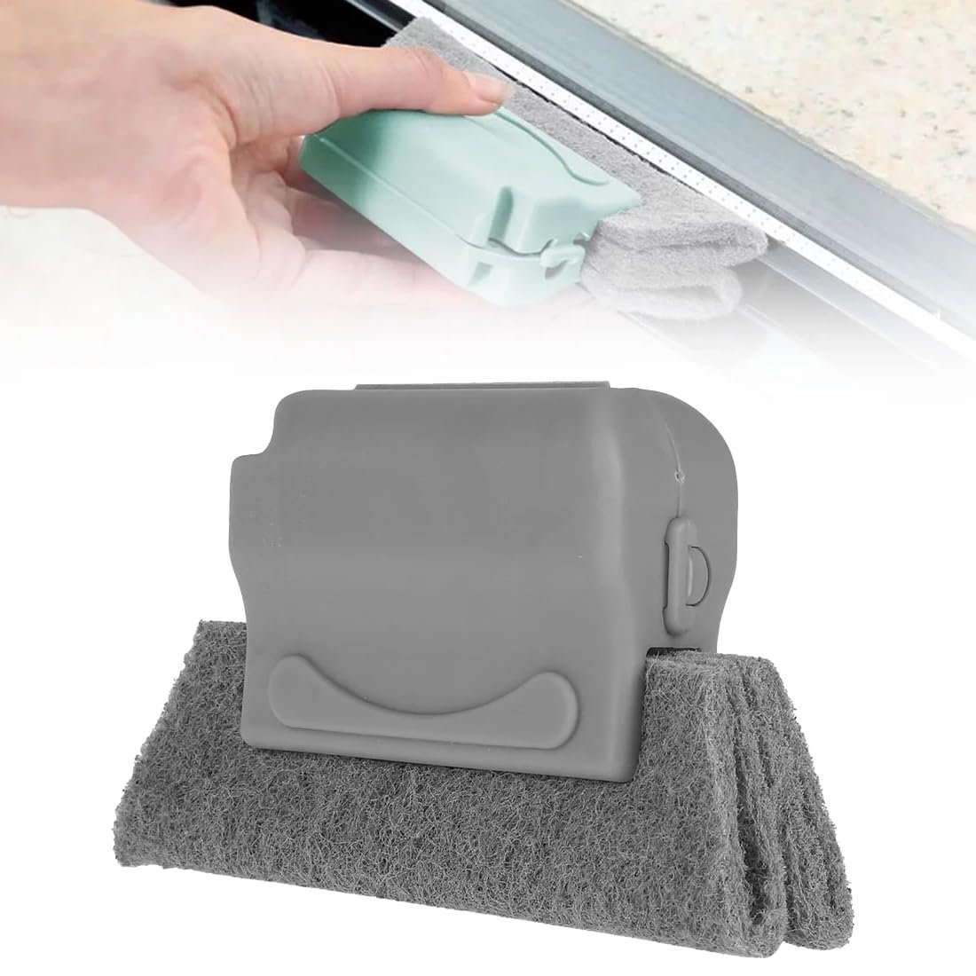 61QSCAQRaVL._SL1100_.jpg Window Frame Groove, Door Track Cleaning Brush | Small Handheld Crevice Cleaner Tool with Scrubbing Pads for Sliding Doors, Air Vents, Shutters, Slots - Remove Dust, Dirt - Image 1