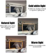 Car Sun Visor Mirror, Rechargeable Car Makeup Mirror with 3 Light Modes, Portable Car Makeup Mirror, Universal Car Interior Cosmetic Mirror for Car Sun Visors, Dimmable Touch Control - Image 4
