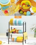Arcanine Steel Dish Drying Rack Over Sink 3-Tier Large Capacity Kitchen Storage Rack With Drip Tray Sink Organize Stand Shelf With Utensil Holder Hooks Dish Drainer(Metal) - Image 5