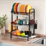 Arcanine Steel Dish Drying Rack Over Sink 3-Tier Large Capacity Kitchen Storage Rack With Drip Tray Sink Organize Stand Shelf With Utensil Holder Hooks Dish Drainer(Metal) - Image 9