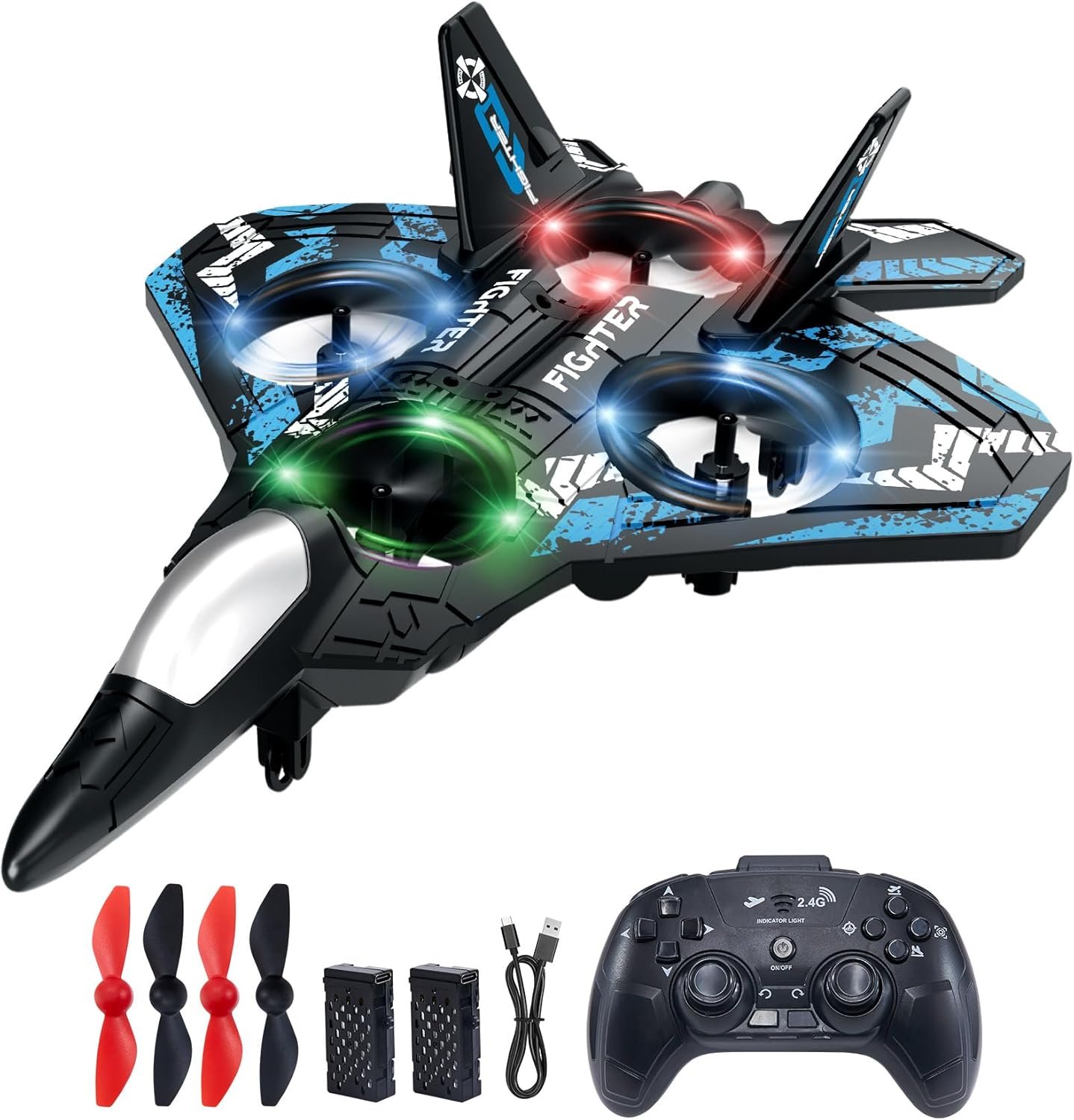 71kdK0oNucL._AC_SL1500_ JoyRapt Drones for Kids Foam RC Plane, Remote Control Airplane | Toys and Gifts for 6 8 10 Years Old Boys, Jet Helicopter Drones with LED Lights 360° Flip - Image 1