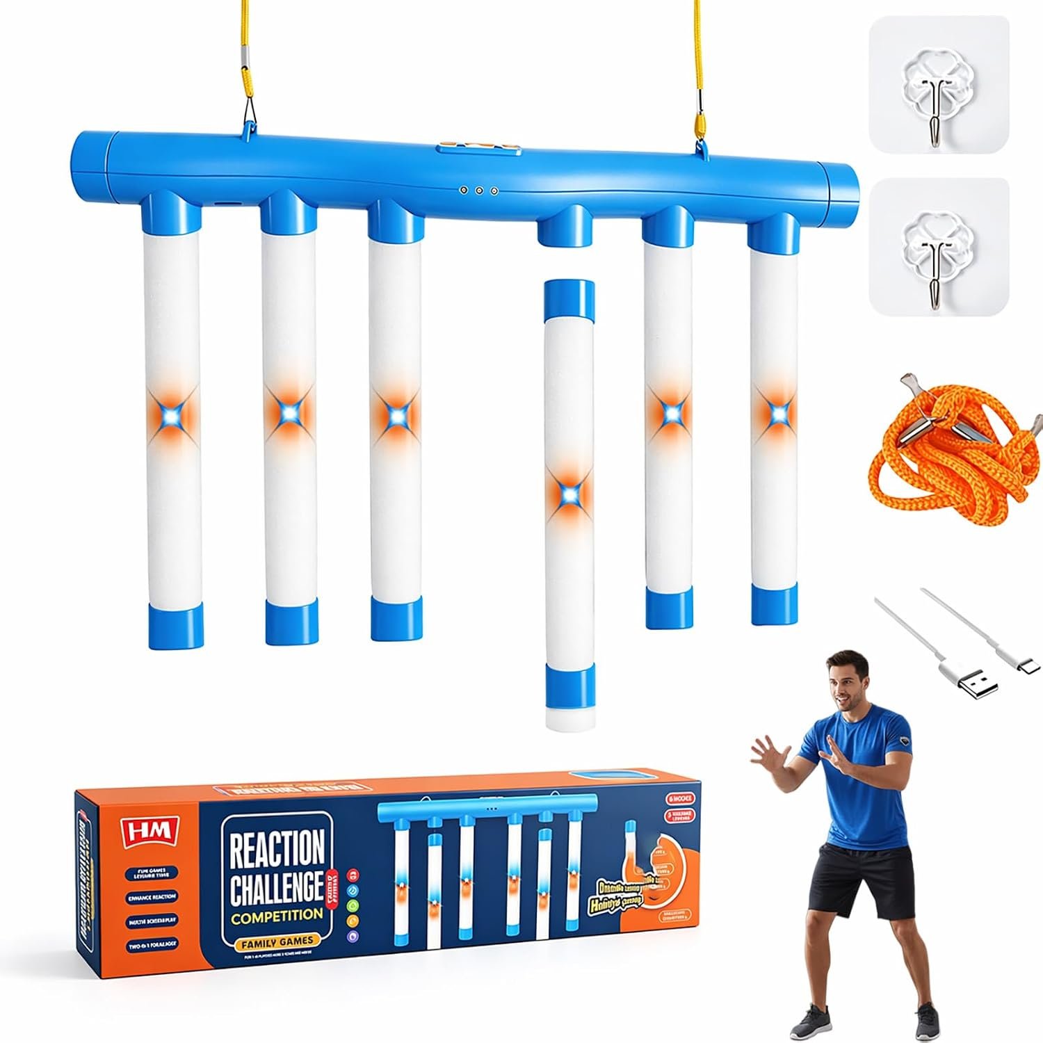 71wzDJ3SC2L._AC_SL1500_ Upgrade Reflex Drop Sticks Challenge Game, Falling Reaction Training Tool, Adjustable Speed Catching Sticks for Hand Eye Coordination & Reaction Time Boost in Adults (Light-up) - Image 1